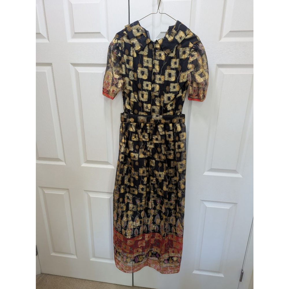 Vintage 1960s Oscar de la Renta boutique maxi dress in black and gold metallic